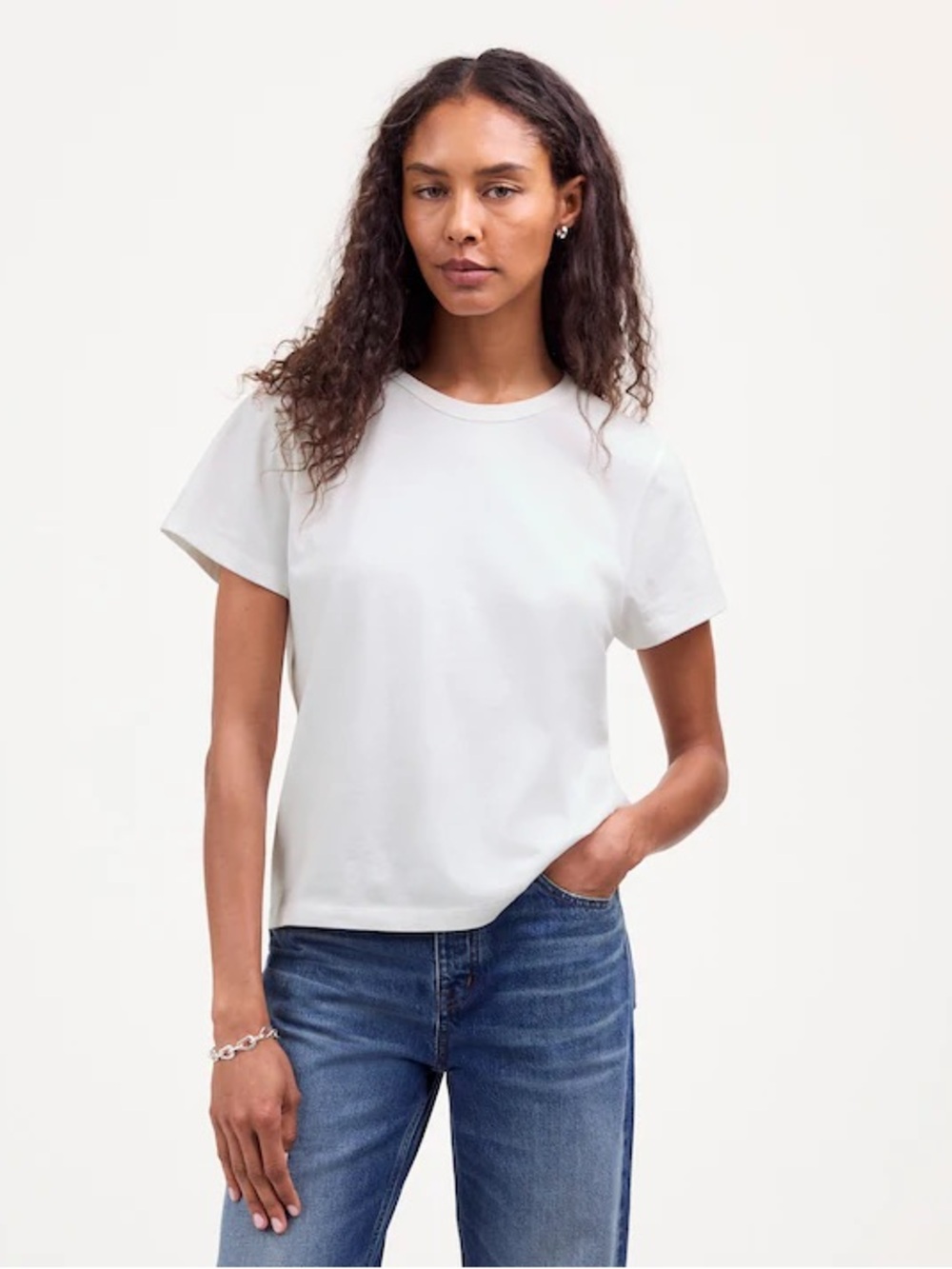 Madewell women’s Perfect Crewneck Tee Allday Jersey  white Size L NWT